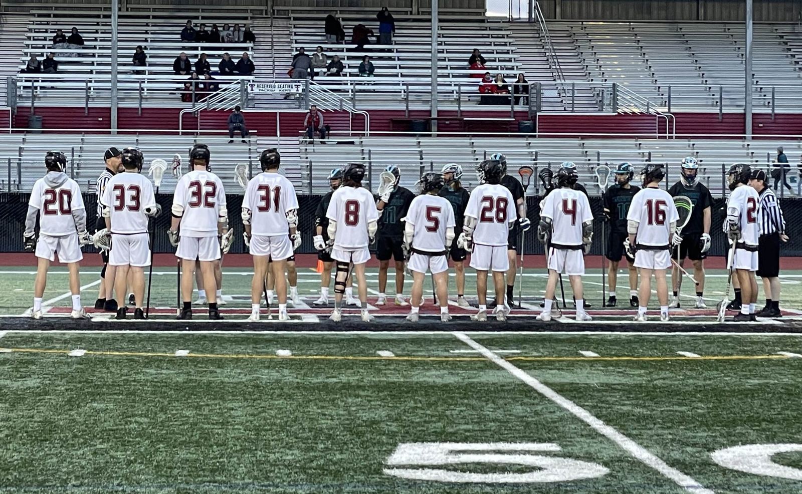 Tualatin high school players lined up on the field before a game
